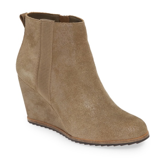 NEW Linea Paolo Winslet Wedge Tan Metallic Leather Boot Bootie Size 10